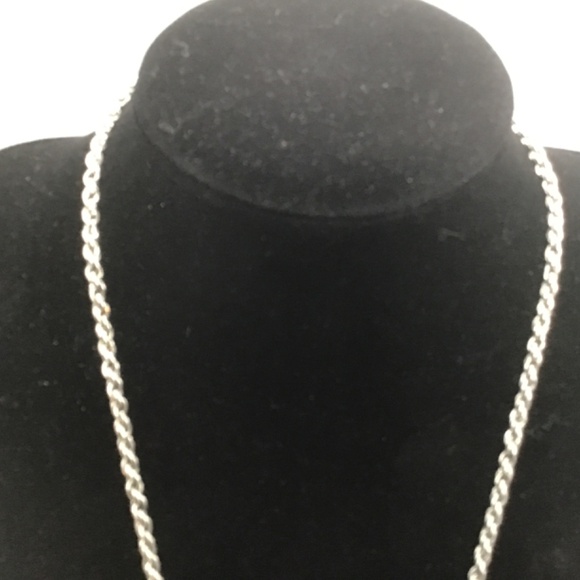 Silver tone extra long rope necklace w silver tone and rhinestones Pendant - Picture 4 of 6